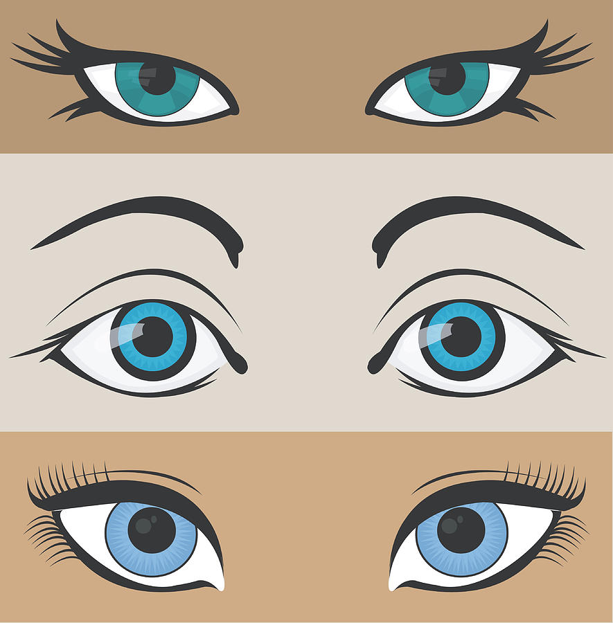 Three illustrated pairs of eyes Drawing by SongSpeckels