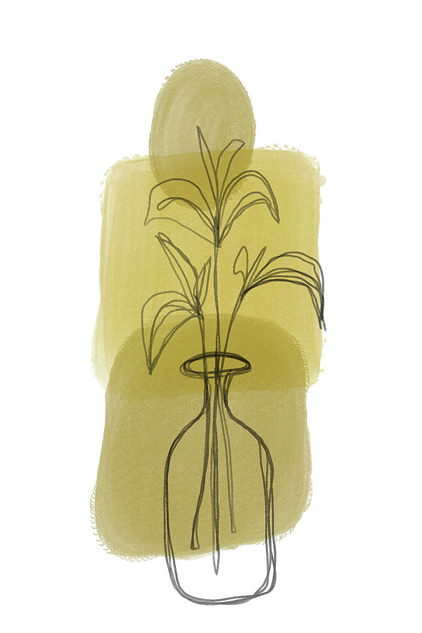 Three in a Vase - Abstract Minimal Painting - Modern Art - Olive Digital Art by Studio Grafiikka