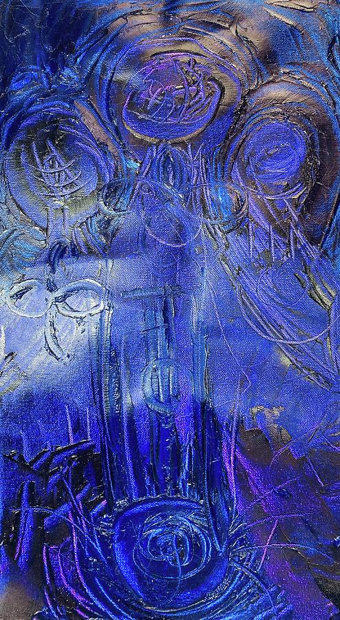 Three In One Mother Mary Deep Blue To Heal Within  Painting by Kat Kem Art