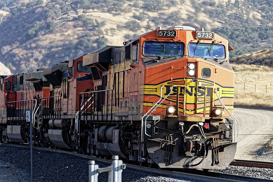 Three Kinds of Pumpkin -- BNSF Freight Locomotives in Bealville, California Photograph by Darin Volpe