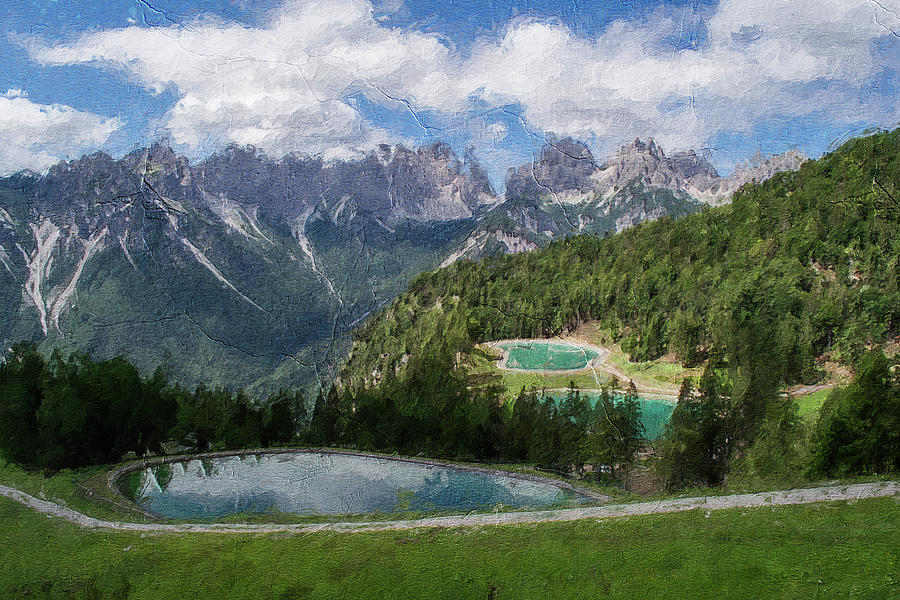 Nature Mixed Media - Three lakes at the top of the mountains by Davide Checchini
