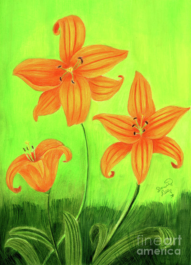 Three Lilies Painting by Dorothy Lee