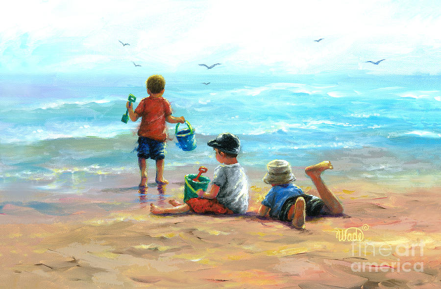 Three Little Beach Boys I Painting by Vickie Wade