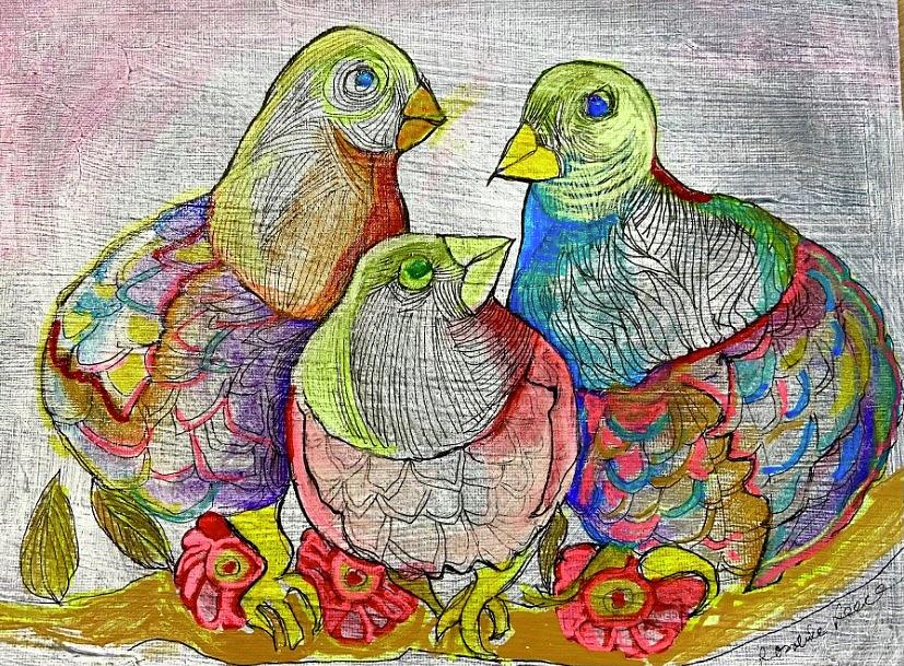 Three Little Birds Painting by Rosalinde Reece