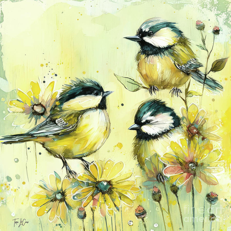 Three Little Chickadees Painting by Tina LeCour