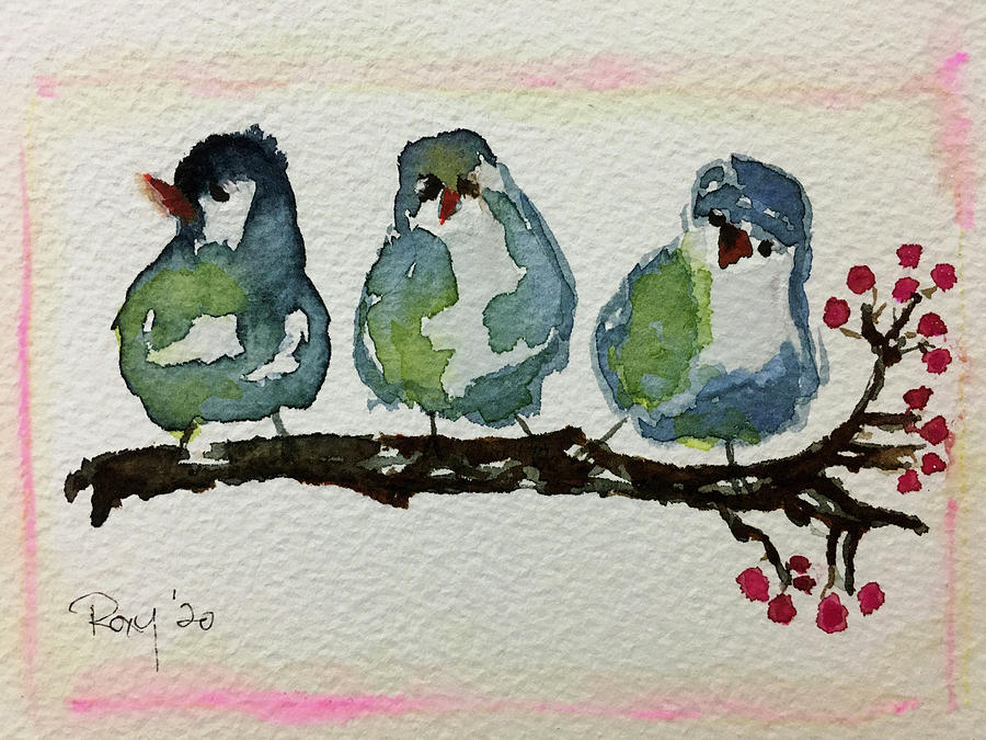 Three Little Finches Painting by Roxy Rich