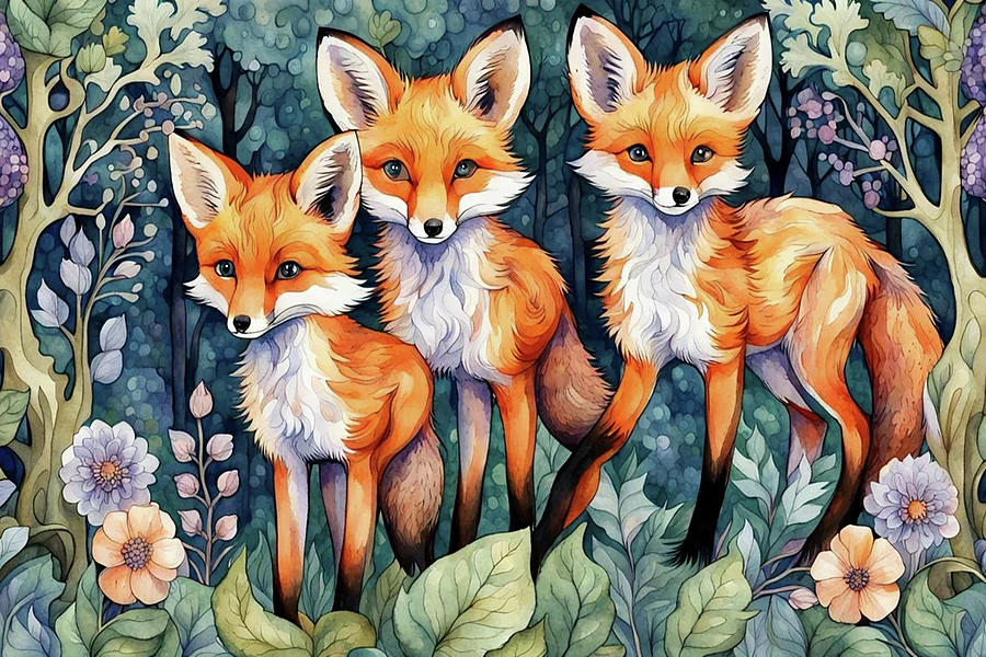 Three little foxes Digital Art by Jane Schnetlage