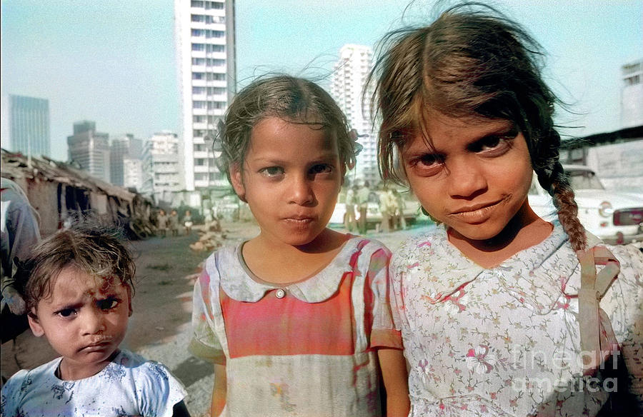 Three Little Girls In The Slums Of Mumbai, India Photograph