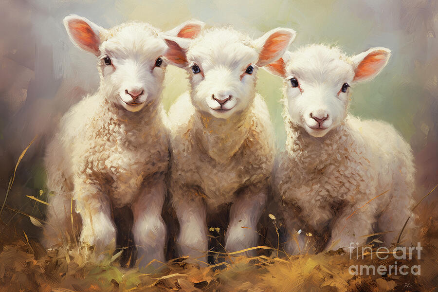 Three Little Lambs Painting by Tina LeCour