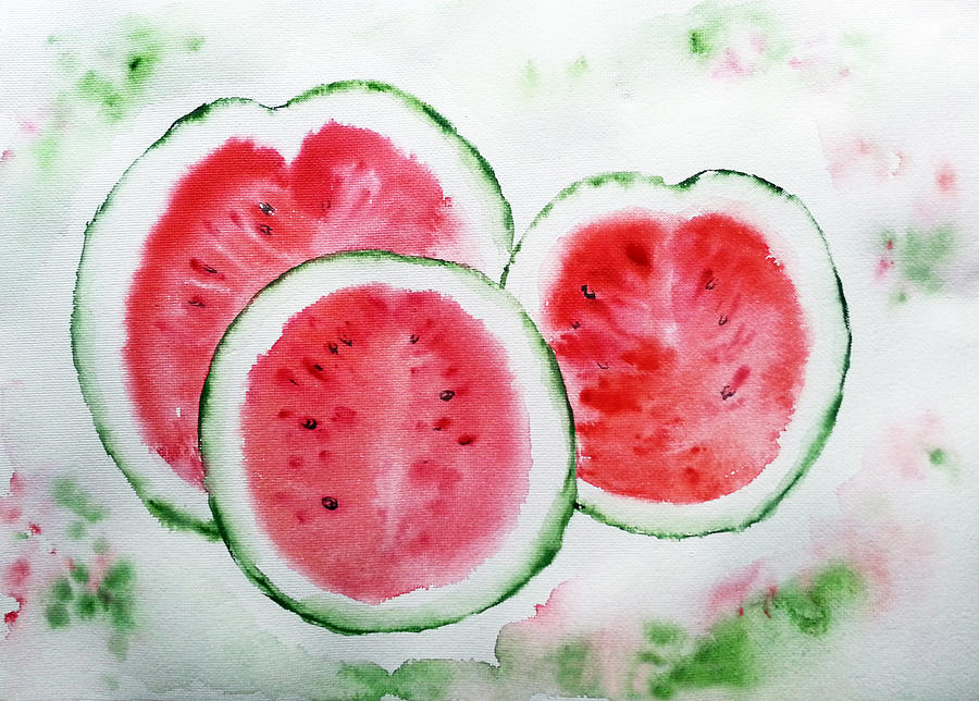 Three melons Painting by Asha Sudhaker Shenoy
