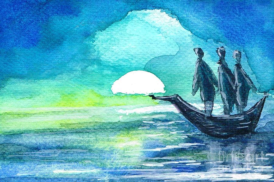 Three men in a boat Painting by Marta Nowicka - Fine Art America