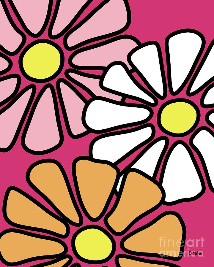 Three Mod Flowers Pink Digital Art by Donna Mibus