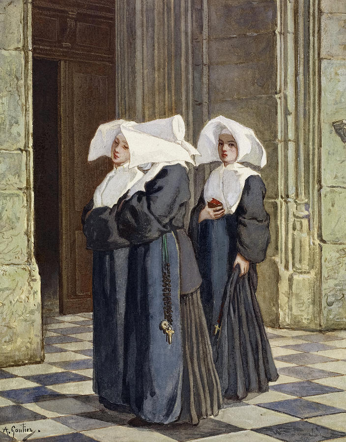 Cereal Painting - Three Nuns in the Portal of a Church, 1825-1894 by Armand Gautier
