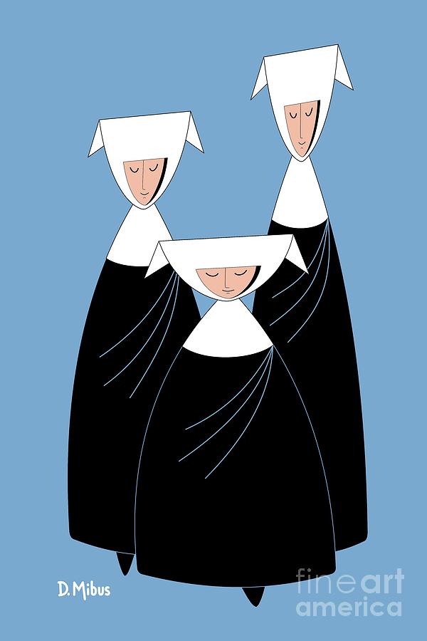 Three Nuns on Blue Digital Art by Donna Mibus