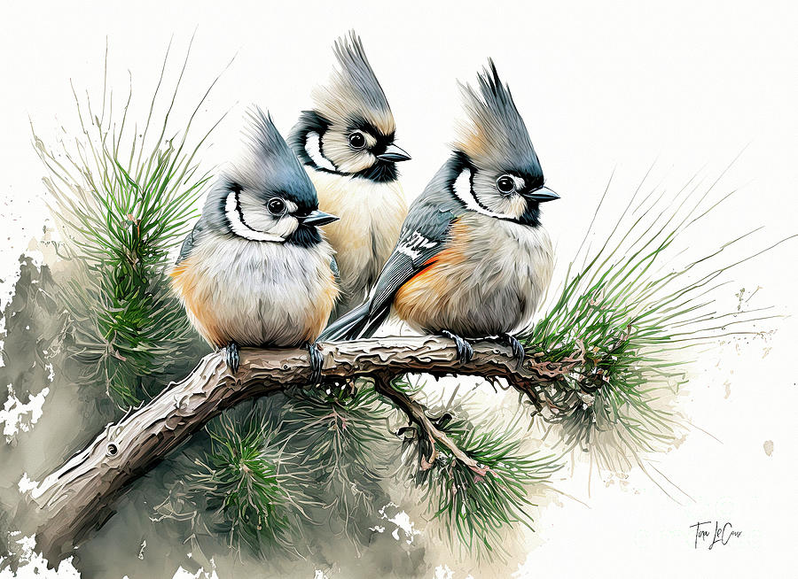 Titmouse Painting - Three Of The Sweetest by Tina LeCour