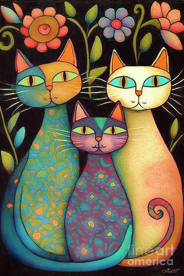 Cat Digital Art - Three of Us by Jutta Maria Pusl