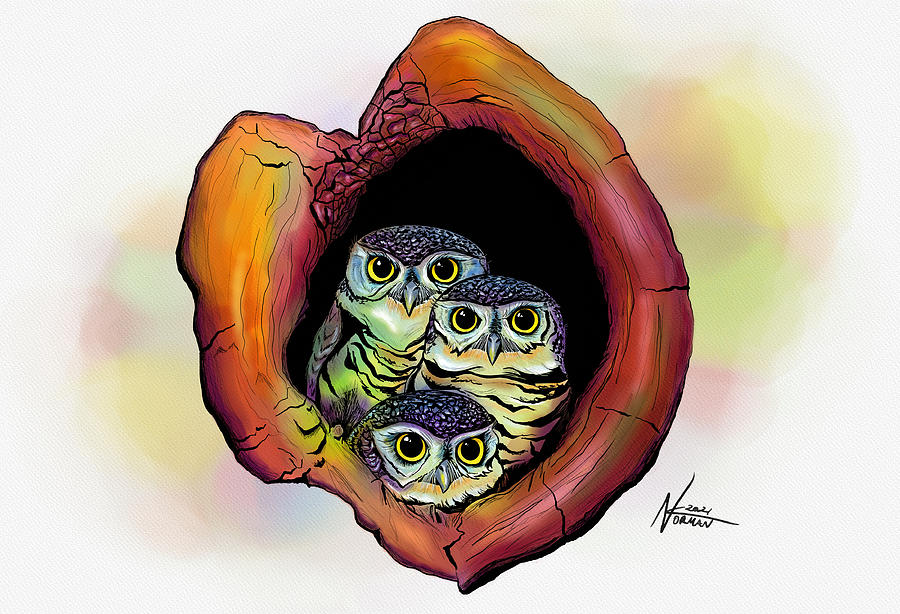 Three Owls Digital Art by Norman Klein