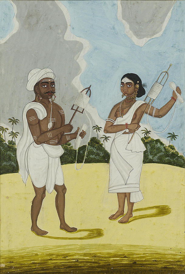 Three paintings of workers Tanjore, early 19th Century Painting by Artistic Rifki