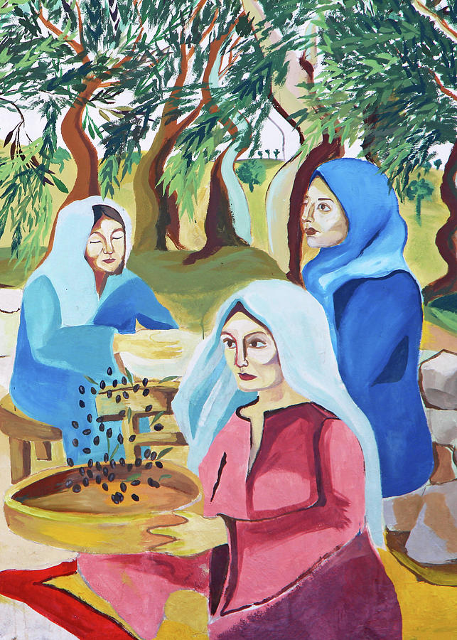 Three Palestinian Women at Olive Harvest Photograph by Munir Alawi