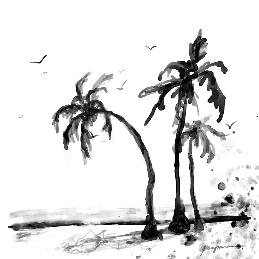 Three Palm Tree Modern Ink Art Drawing by Patricia Awapara