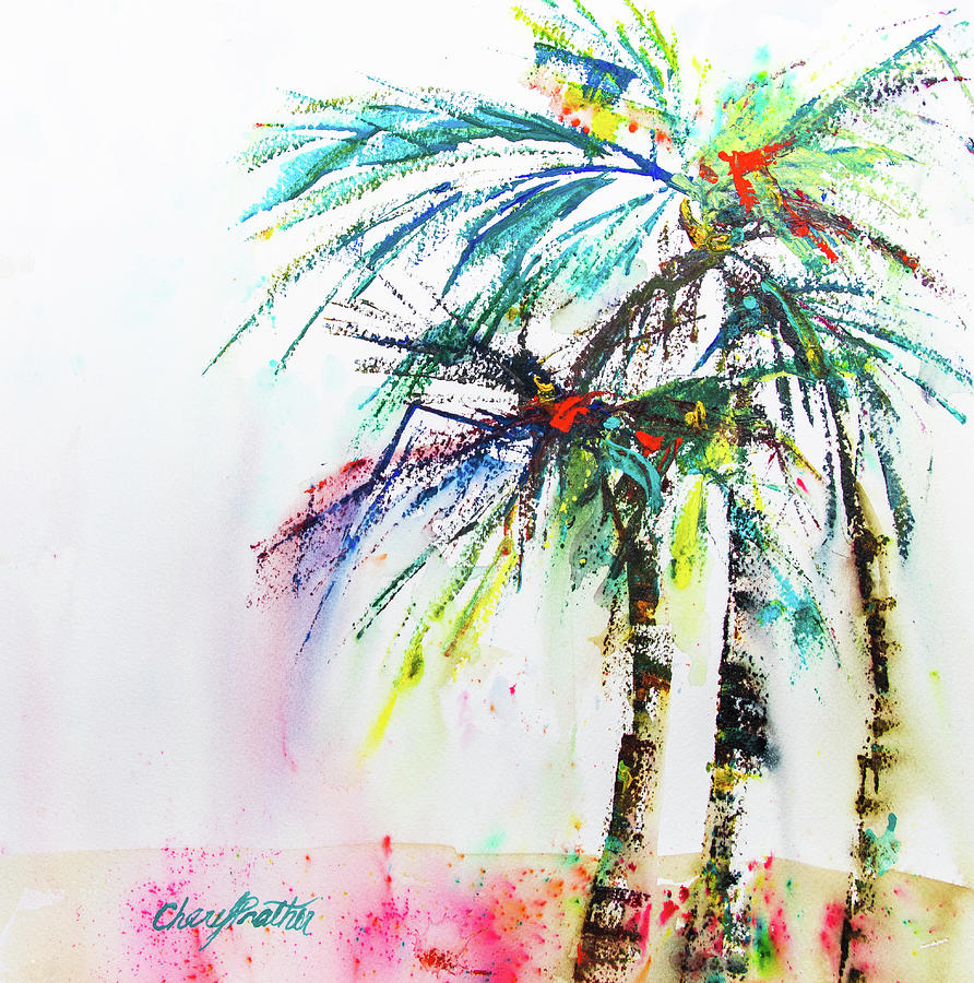 Three Palms Painting by Cheryl Prather