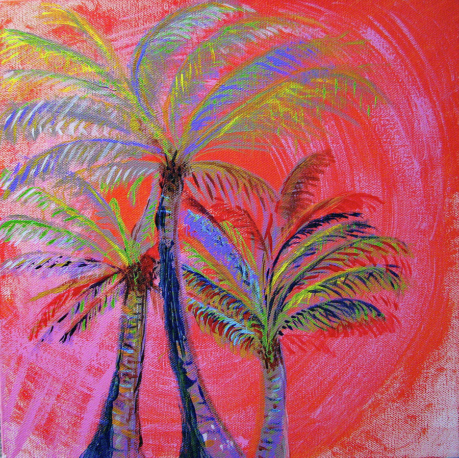 Three Palms in Orange Painting by Corinne Carroll