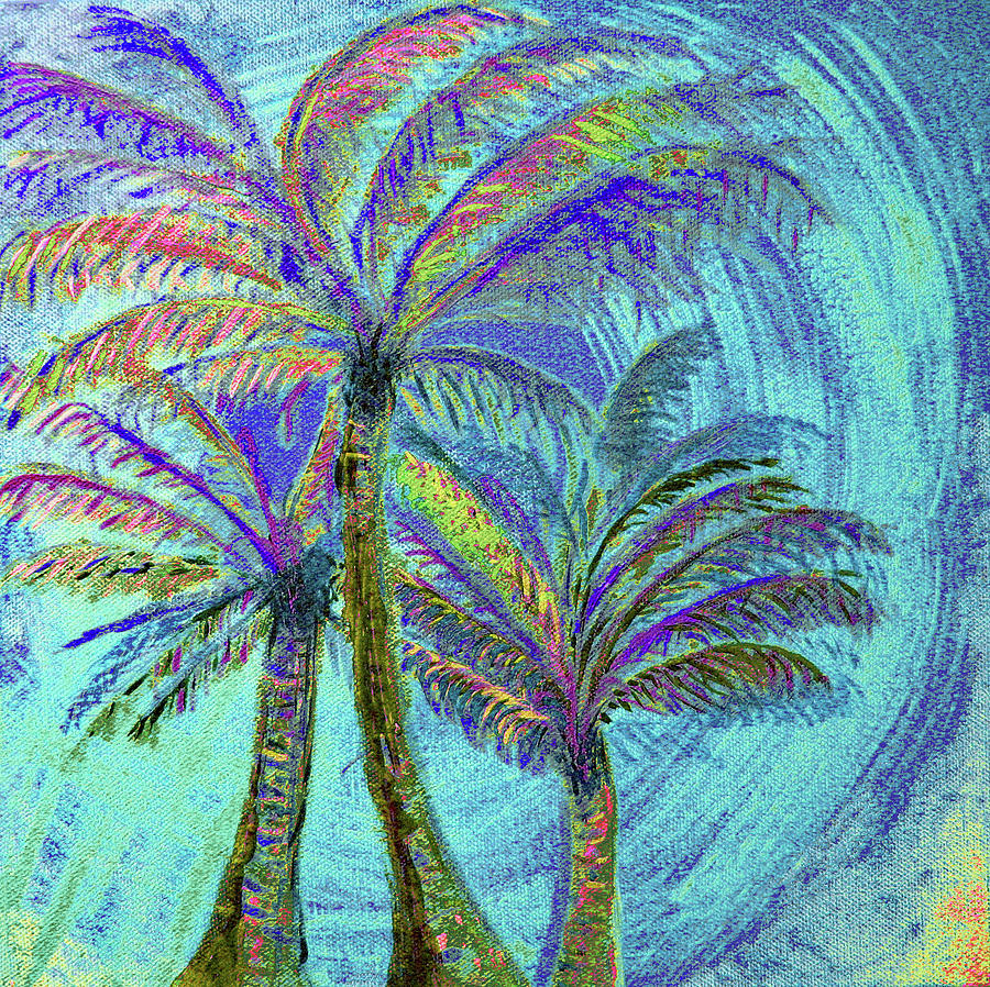 Three Palms in Turquoise Painting by Corinne Carroll