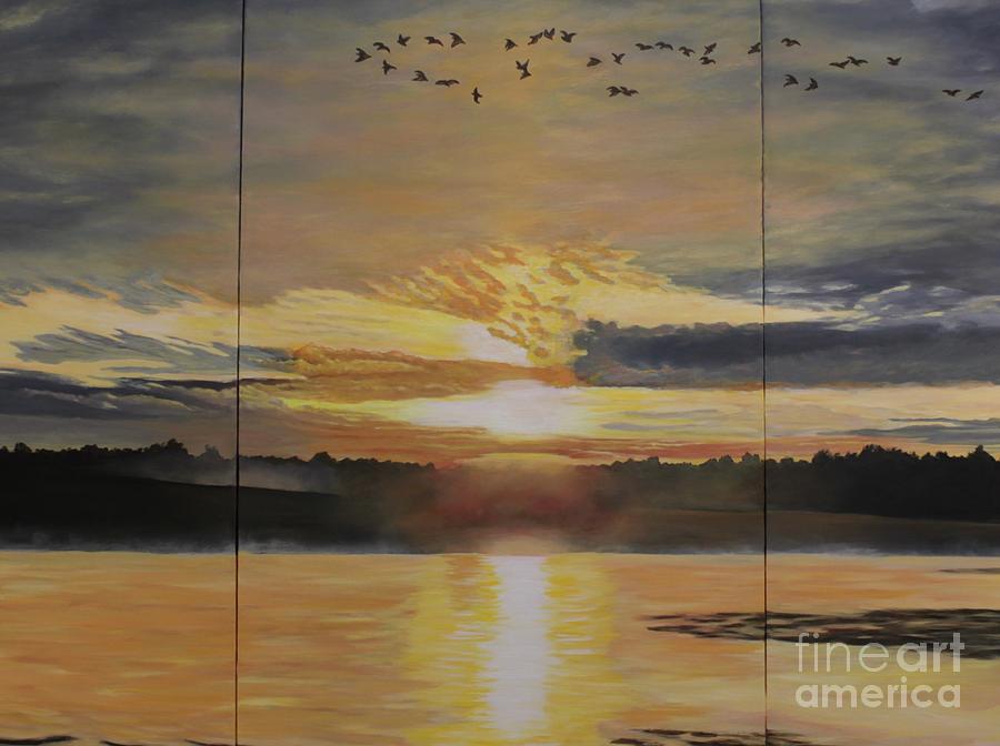Three Panel Sunrise Painting