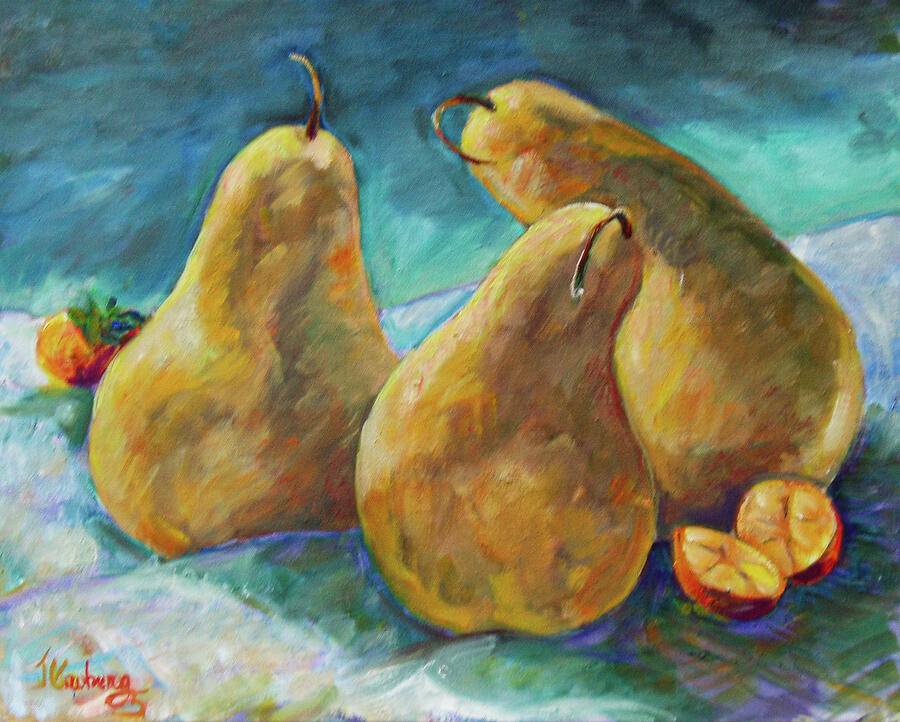 Three Pears And Persimmon Painting
