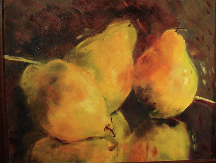 Three Pears Painting by Karen Carmean