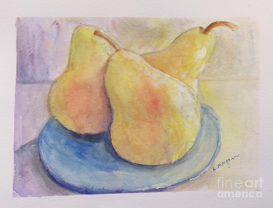 Three Pears Painting by Laurie Morgan