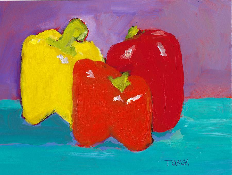 Three Peppers Painting by Bill Tomsa