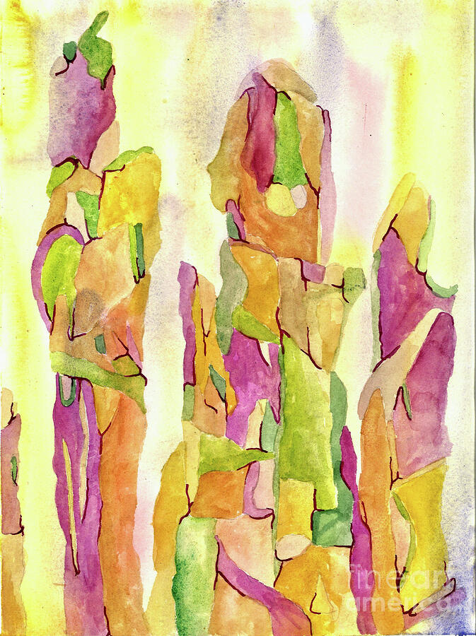 Abstract Painting - Three Pillars by L A Feldstein