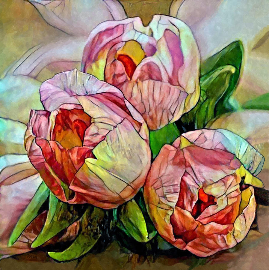 Three Pink Tulips Watercolor Mixed Media by Sandi OReilly