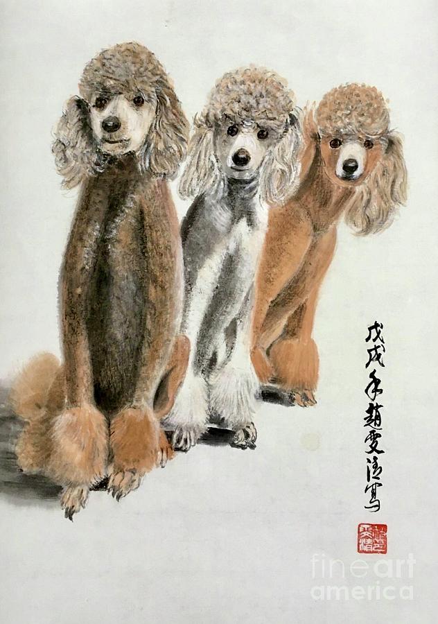 Three Poodle Dog Painting by Carmen Lam