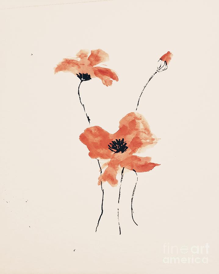Three Poppies  Painting by Margaret Welsh Willowsilk