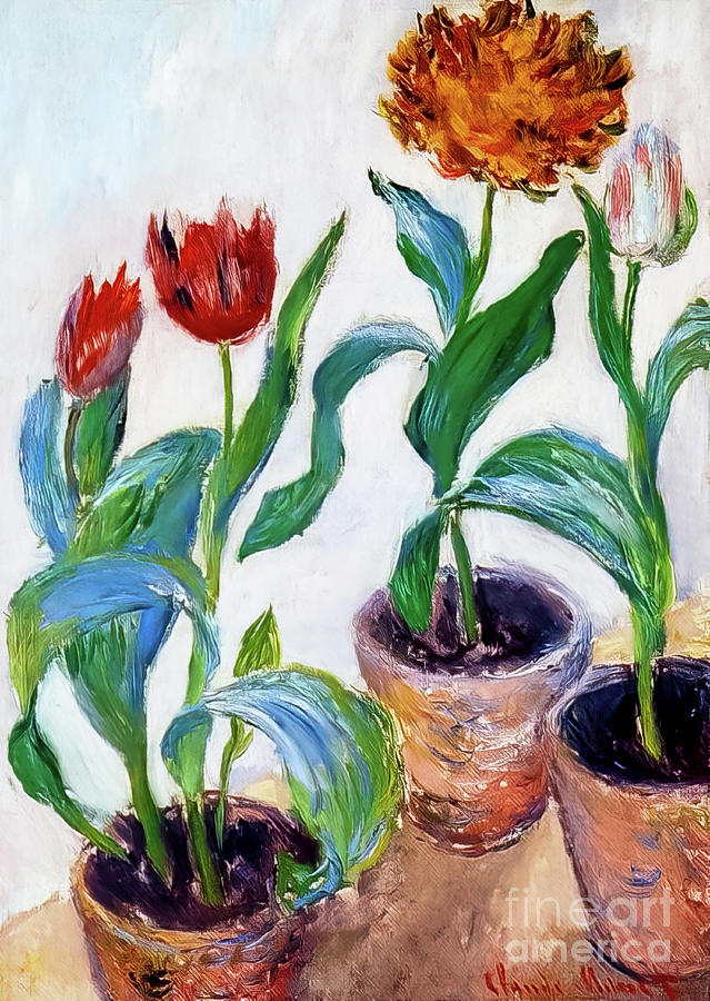 Three Pots of Tulips by Claude Monet 1883 Painting by Claude Monet