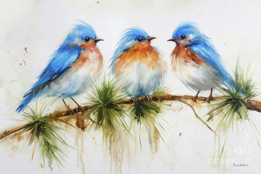 Three Pretty Bluebirds Painting by Tina LeCour