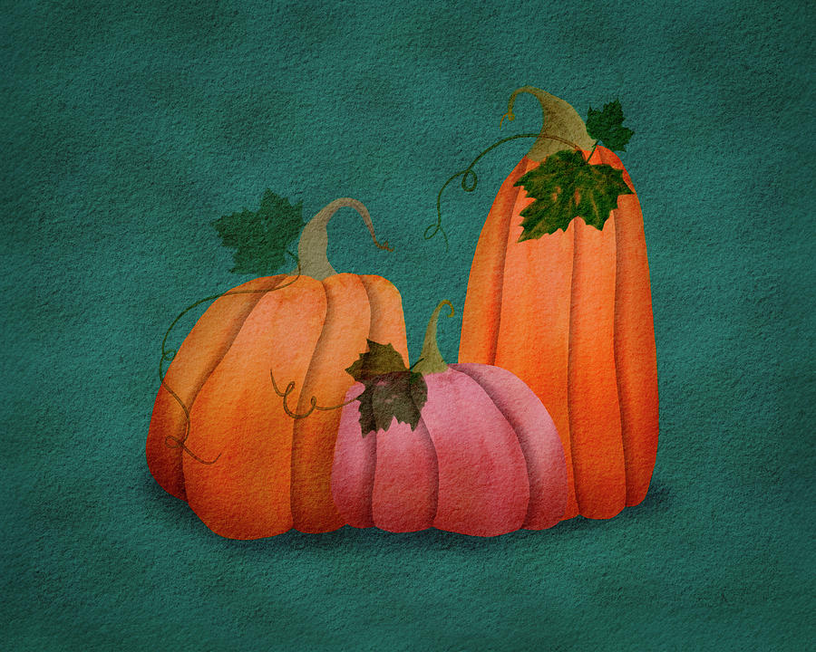 Three Pumpkins on Green Background Photograph by Patti Deters