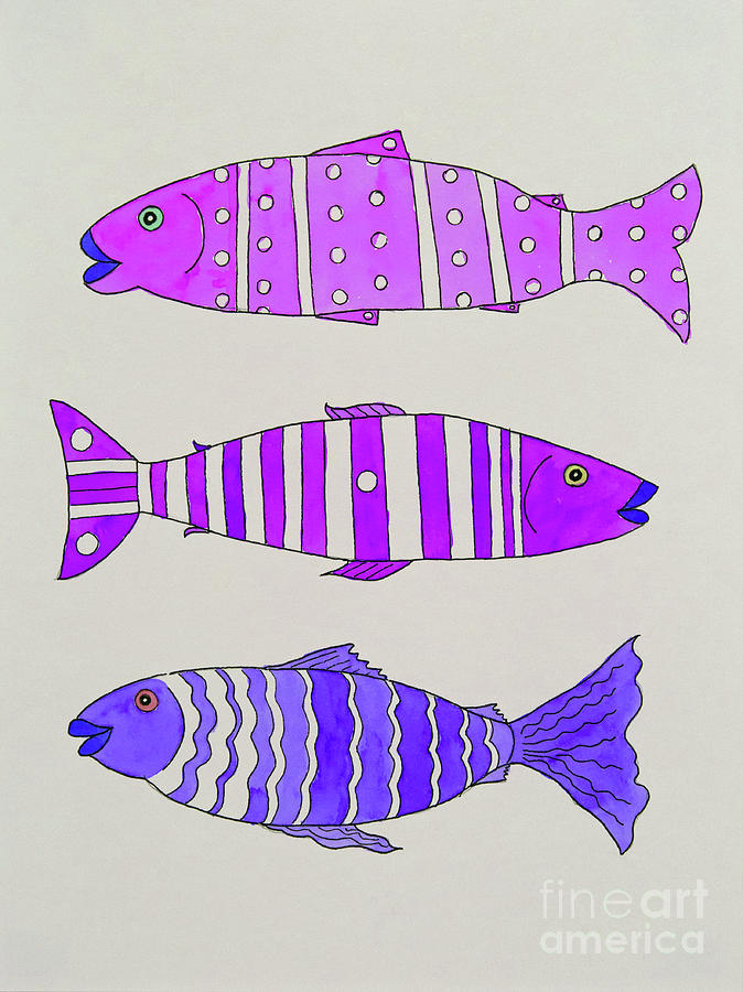 Three Purple Fish Painting by Norma Appleton