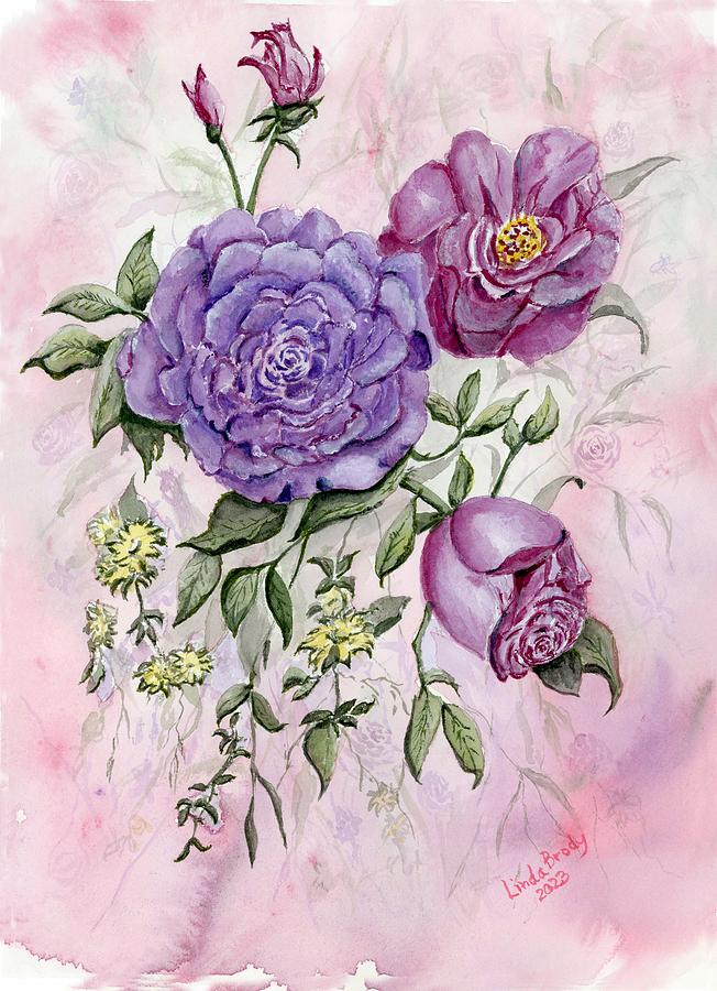 Three Purple Roses  Painting by Linda Brody