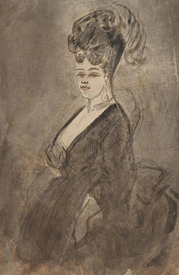 Three-Quarter Length Portrait of a Woman Drawing by Constantin Guys