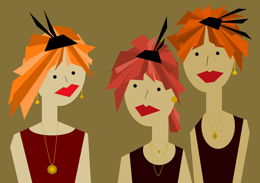 Three Red Haired Sisters Digital Art by Val Arie