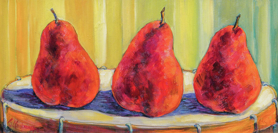 Three Red Pears On Drum Head Painting