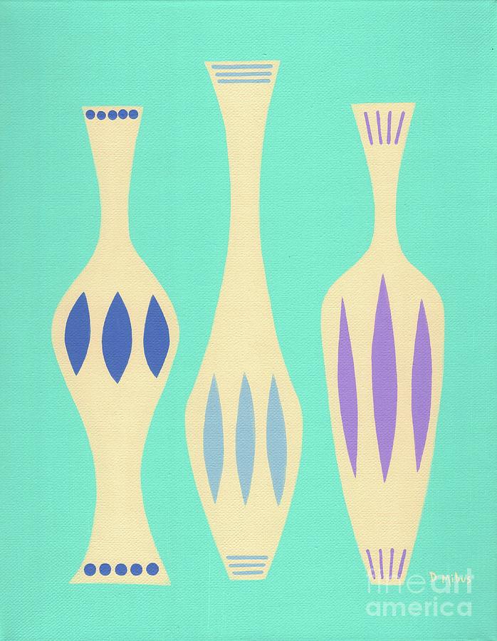 Three Retro Vases on Aqua Painting by Donna Mibus