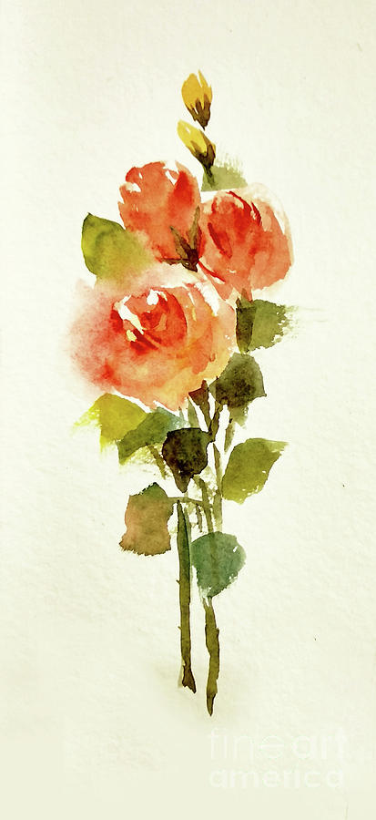Three roses Painting by Asha Sudhaker Shenoy