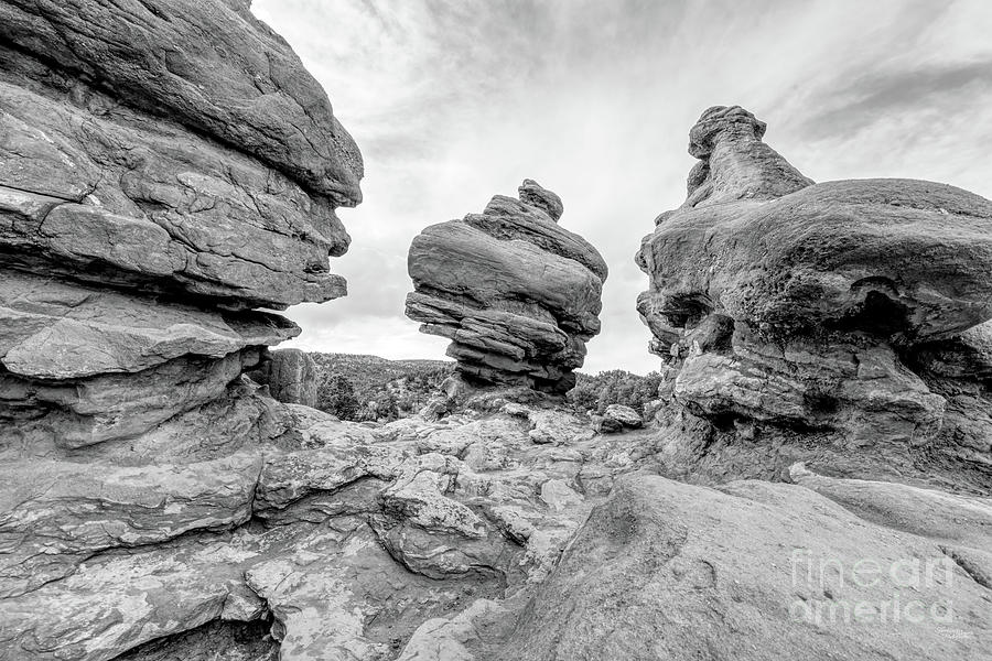 Three Round Rock Formations Grayscale Photograph by Jennifer White