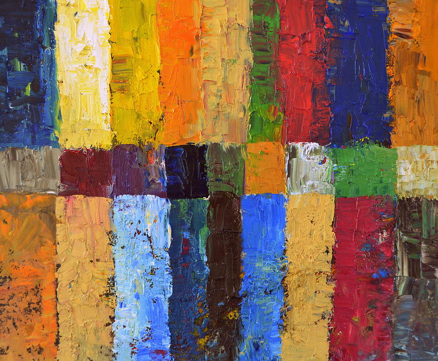 Three Rows with Orange Painting by Michelle Calkins