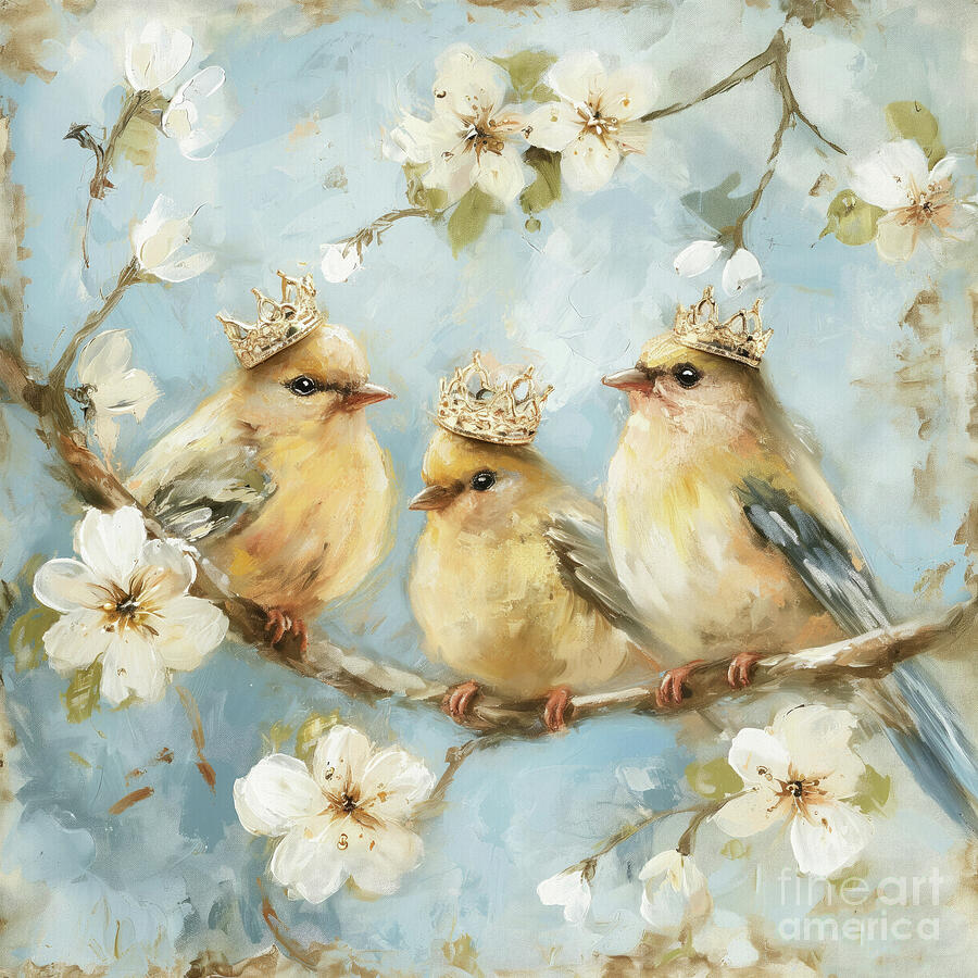 Three Royal Goldfinches Painting by Tina LeCour