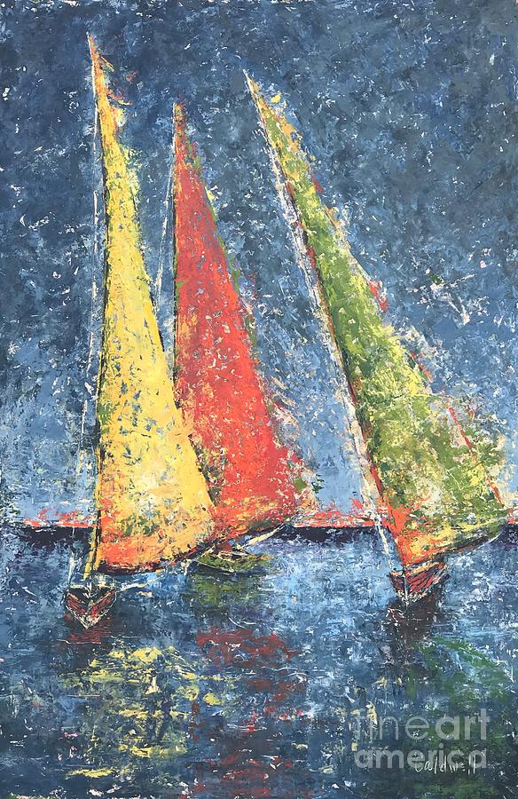 Three Sailboats Painting by Patricia Caldwell